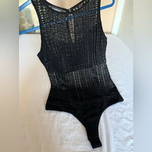 Bebe Bodysuit Black Lace Mesh Sleeveless Size M